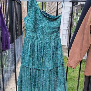 One shoulder aquamarine dress